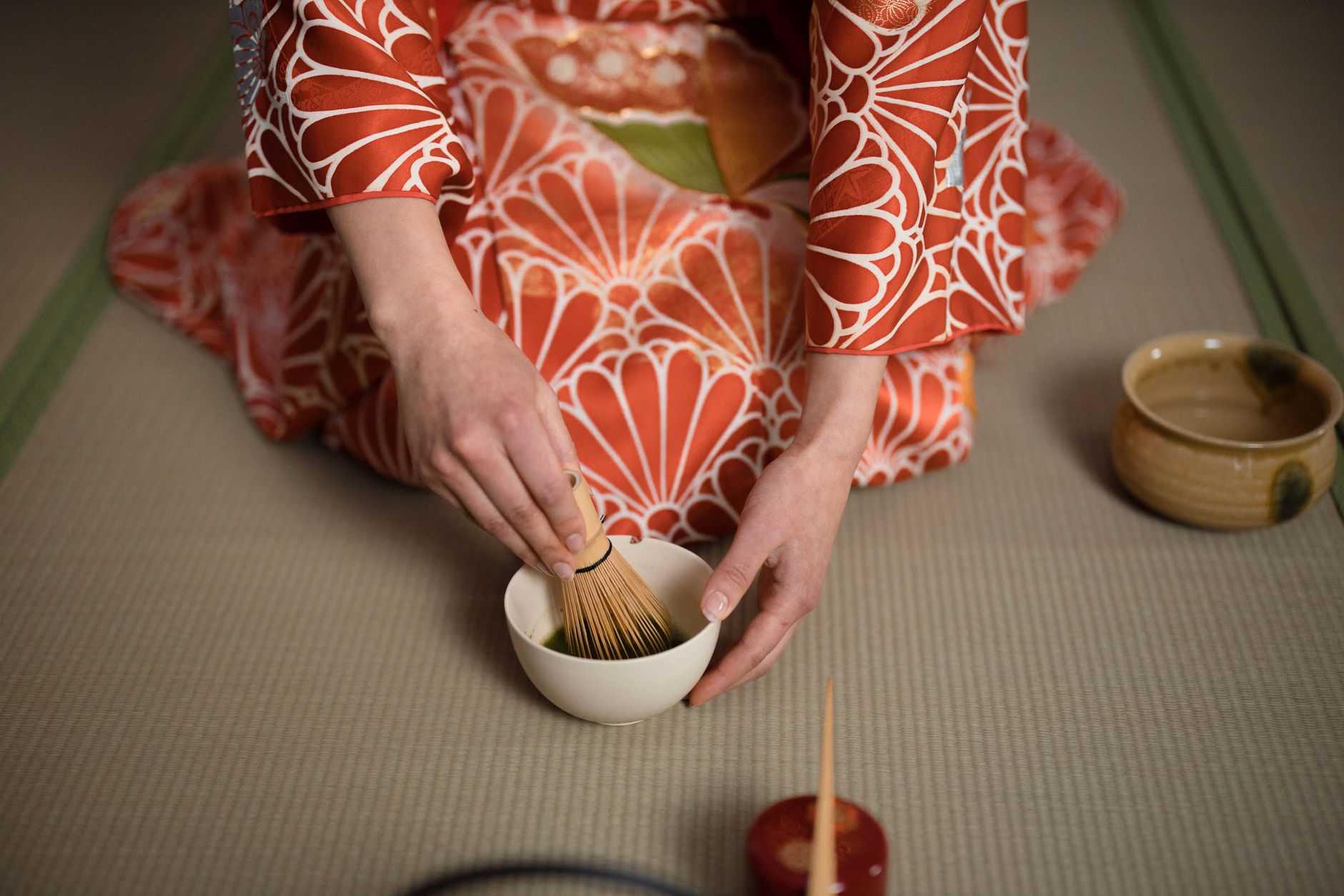 Traditional Japanese tea room with tatami mats